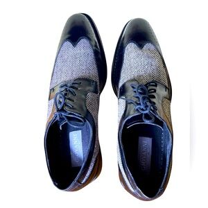 Giovanni 6484 Leather Wingtip Oxford Dress Shoes Black Tweed Men's Size 13